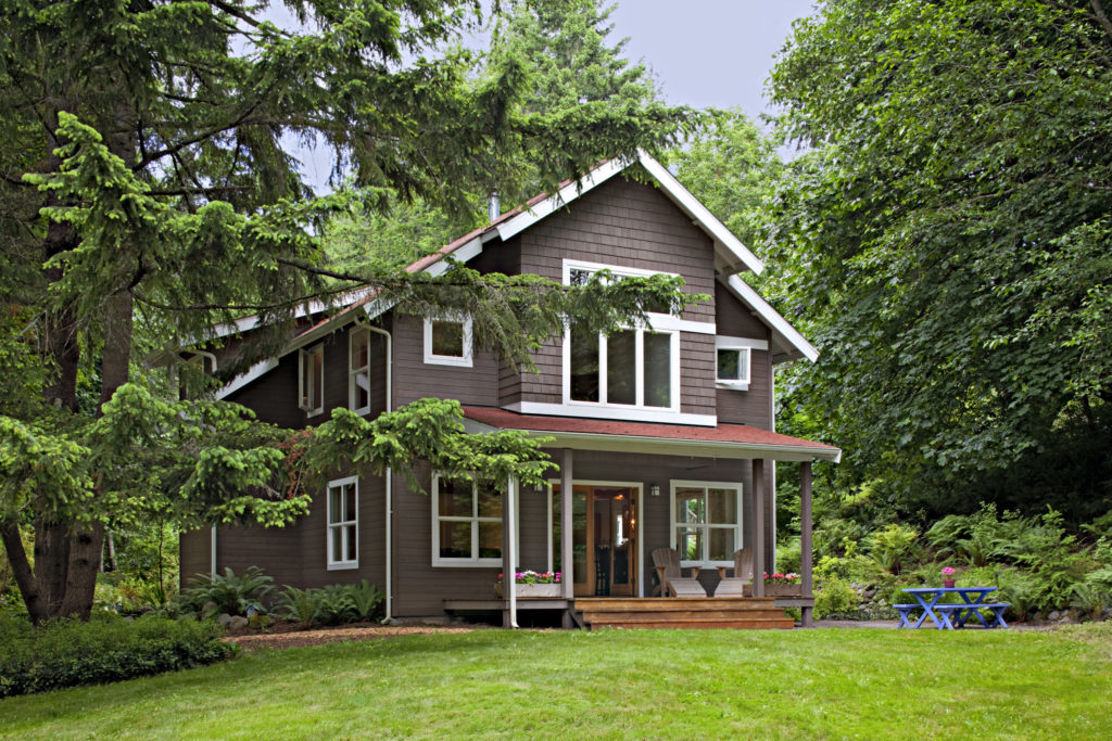 Vashon Island, Washington, USA,Green lawn in front of country house