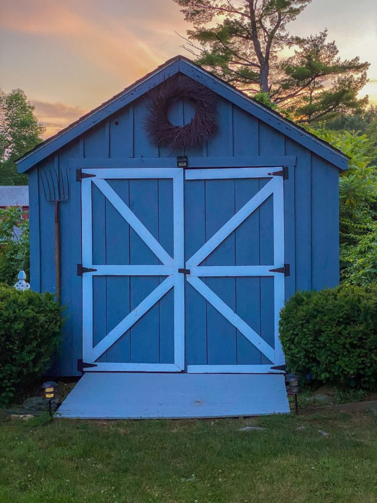blue-garden-shed-in-a-suburban-backyard-at-sunset-2024-12-03-15-32-33-utc